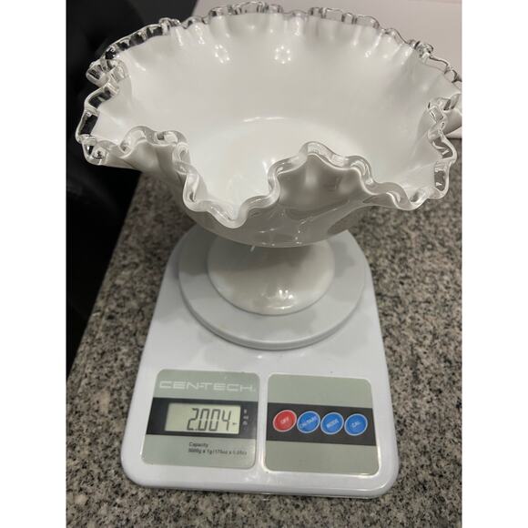 FENTON-Silver Crest white milk glass medium size compote ruffled crimped edge - Picture 10 of 15